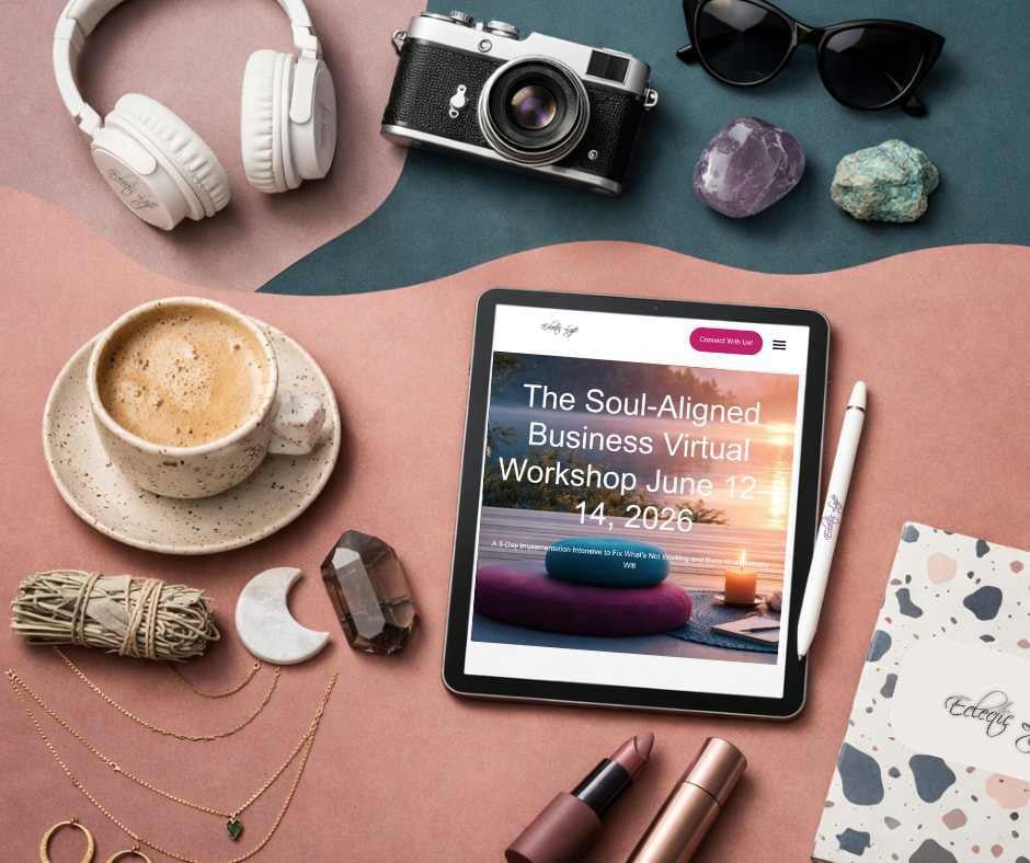 A Table Showing A Soul Aligned Business Virtual Workshop at Eclectic Lyfe LLC